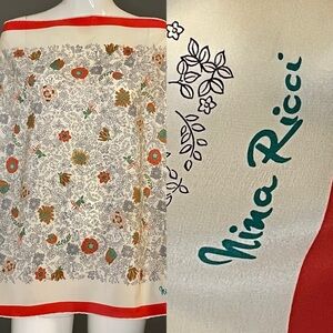 Pretty Vintage Nina Ricci Silk Scarf 26 In Sq Excellent Condition